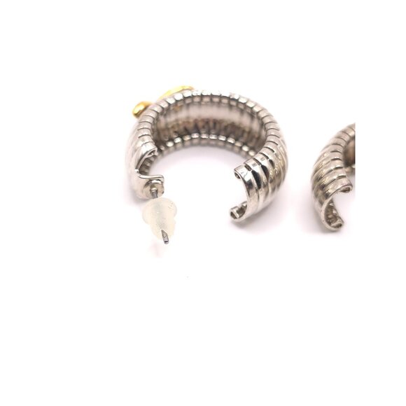 Mixed Metal Statement Hoops - Gold & Silver Tone - Office to Dinner Earrings - Picture 5 of 6